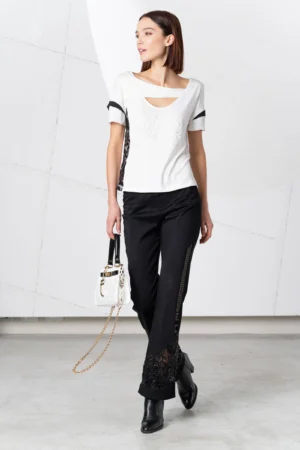 Elisa Cavaletti - Extravagante schwarze Hose mit Pailletten und Perlen
