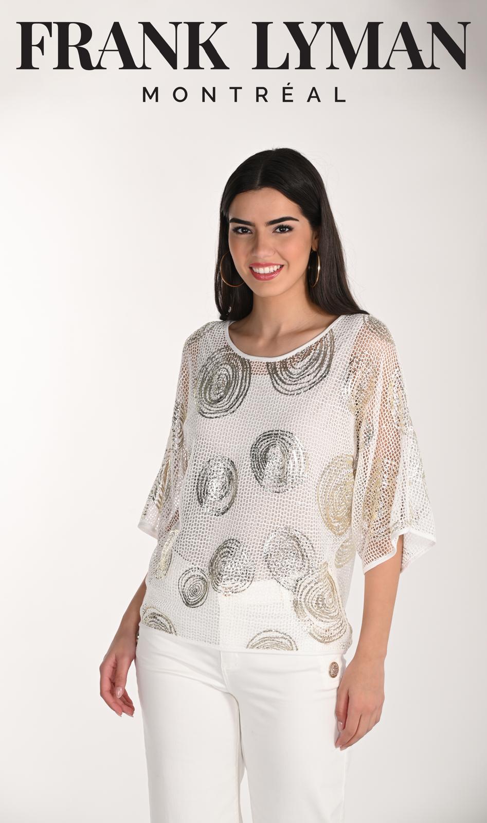 Frank Lyman Design - Elegantes Mesh-Oberteil mit Glanzprint