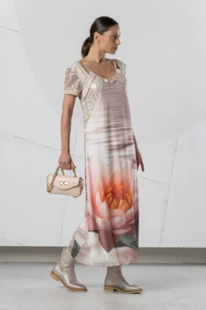 Elisa Cavaletti - Romantisches langes Kleid mit Druck und Pailletten